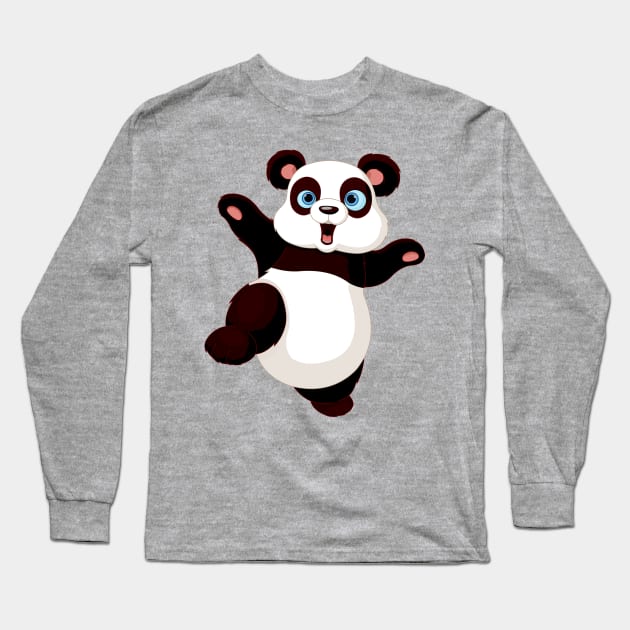 High Kicking Panda bear cartoon Long Sleeve T-Shirt by pickledpossums